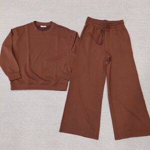 Zenana Chocolate Brown Wide Leg Lounge Set